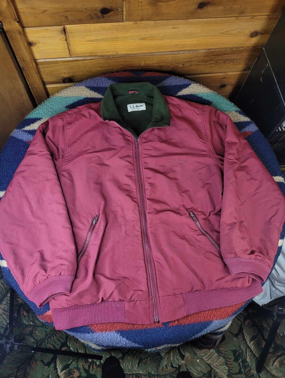 Vintage 90s LL Bean Warm Up Jacket Mens XL Fleece Lined Red Bomber Full Zip